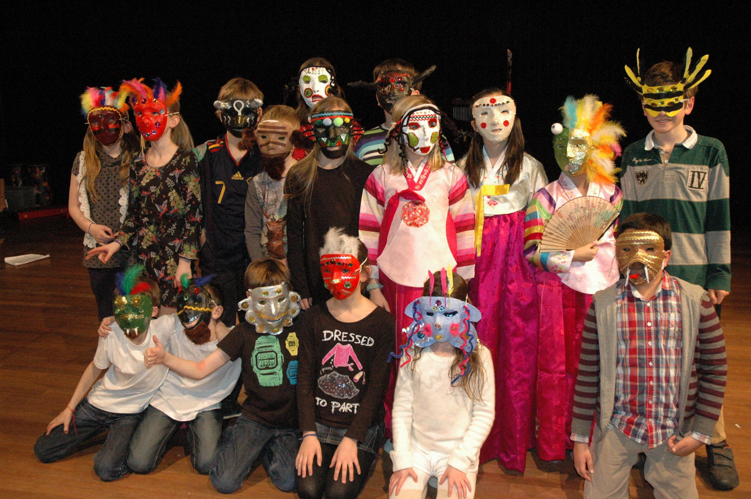 The Arts combined: Students at an IB World School designed and made their own masks (using papier maché, paint, feathers and beads), wrote the play and then performed it.