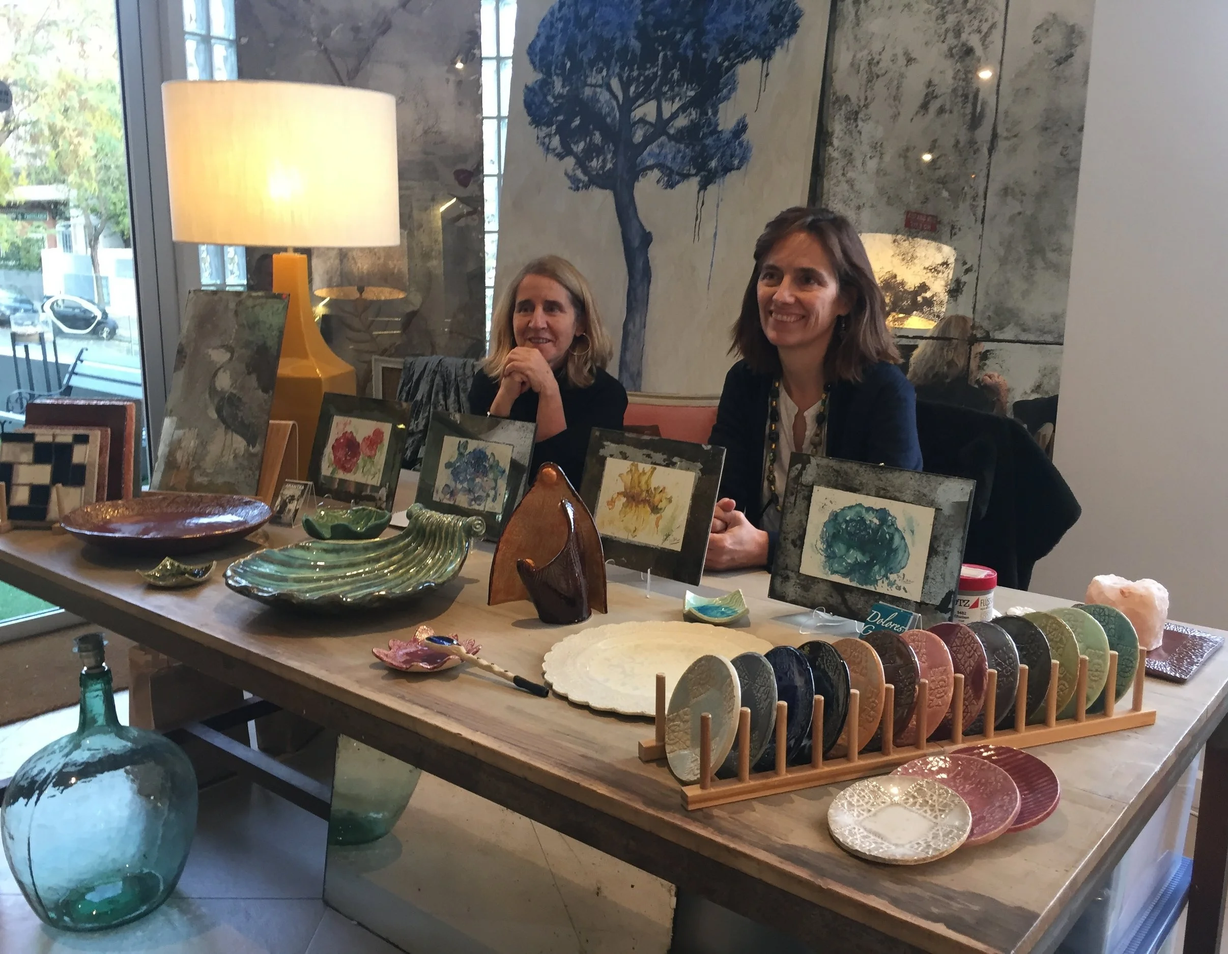 Arantxa Hergueta and Dolores Gage welcome visitors to their temporary ‘showroom’.