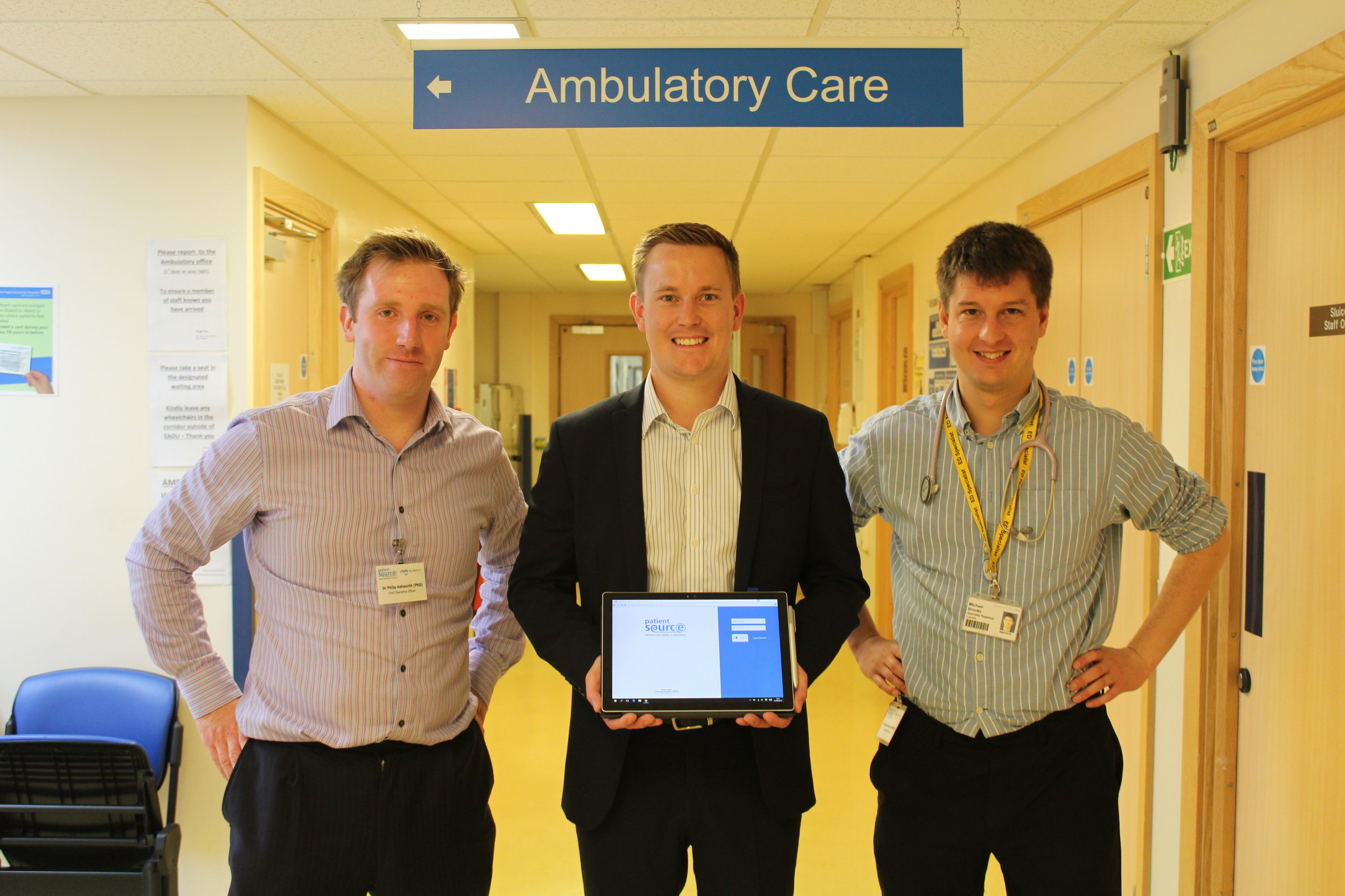 From left to right: Chief Operating Officer of PatientSource Phil Ashworth, Microsoft Healthcare Account Executive - Central Region Michael Nelson, Chief Clinical Officer of PatientSource Mike Brooks (Photography by Laura Crisp)