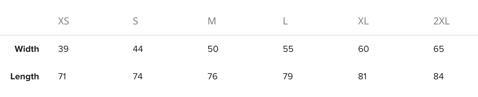Size Guide - Metric (cm)