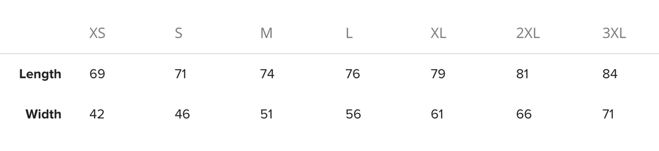 Size Guide - Metric (cm)
