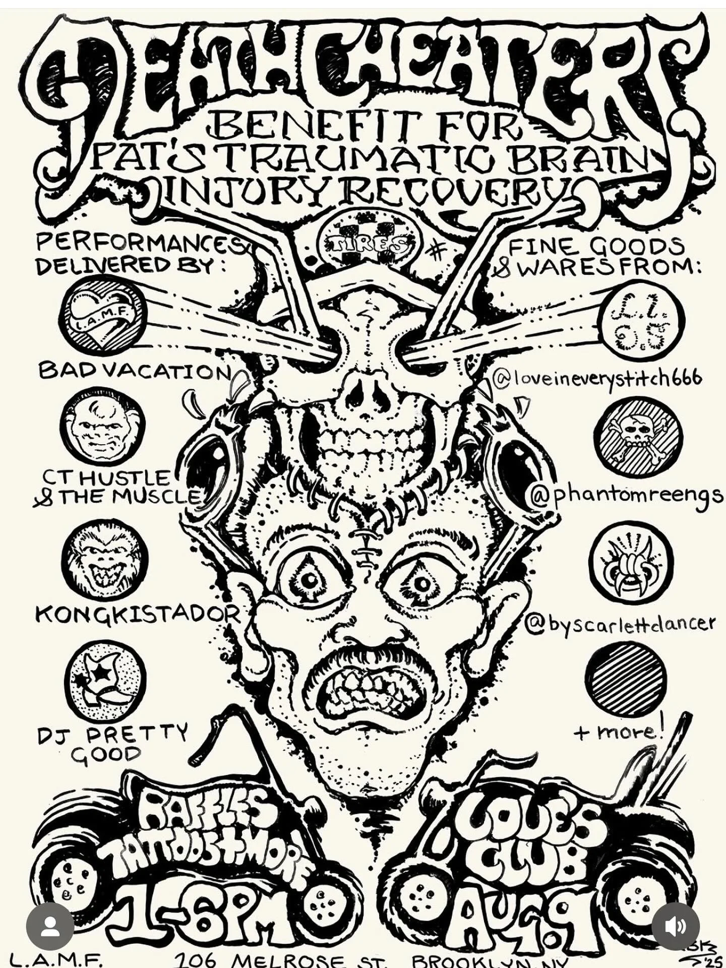 CHECK IT! FROM OUR HOMIES! Come help a brother out while getting down at a rad venue

FREE PARTY W LIVE MUSIC, RAFFLES, VENDORS:
Brother Pat took an unfortunate spill that resulted in a traumatic brain injury. He has large medical bills and is unable