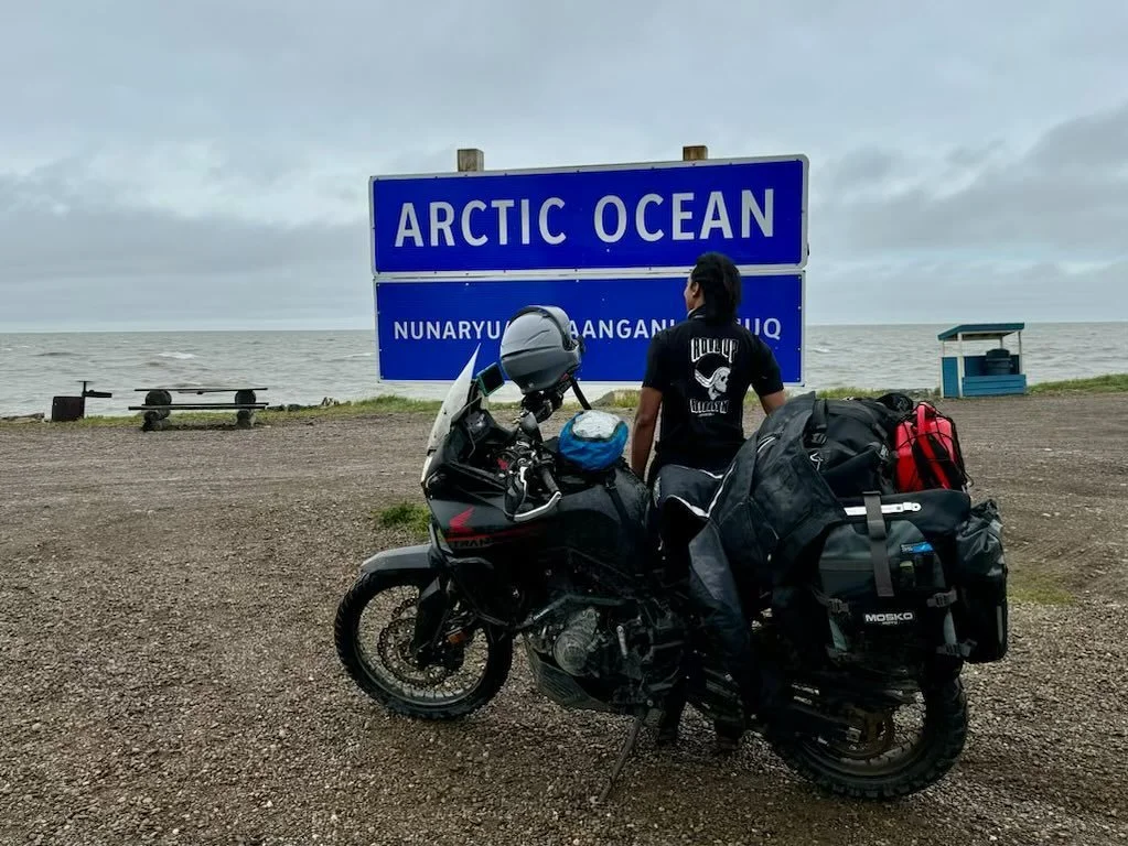 Our current moto hero/member extraordinaire @saamirahman is moto trekkin&rsquo; on a new route this summer. 
After quitting his job so he could live life properly on two wheels, he packed up and headed north and west, cresting the artic circle and cu