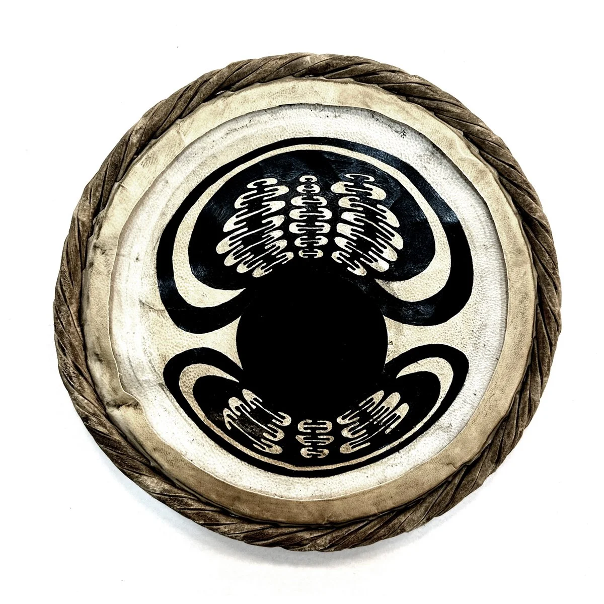PandyaSeema_Gravitational Black Hole Field- 2nd ed. of 10_2025_Reclaimed tabla drumhead and India Ink_10x10x1.jpg