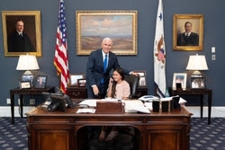 Vice President Pence and Paolina at his desk in the White House.