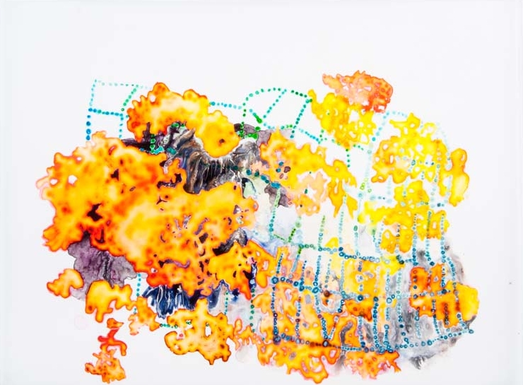 Orb & Weave 2012 ink and acrylic on mylar 24 by 18 inches