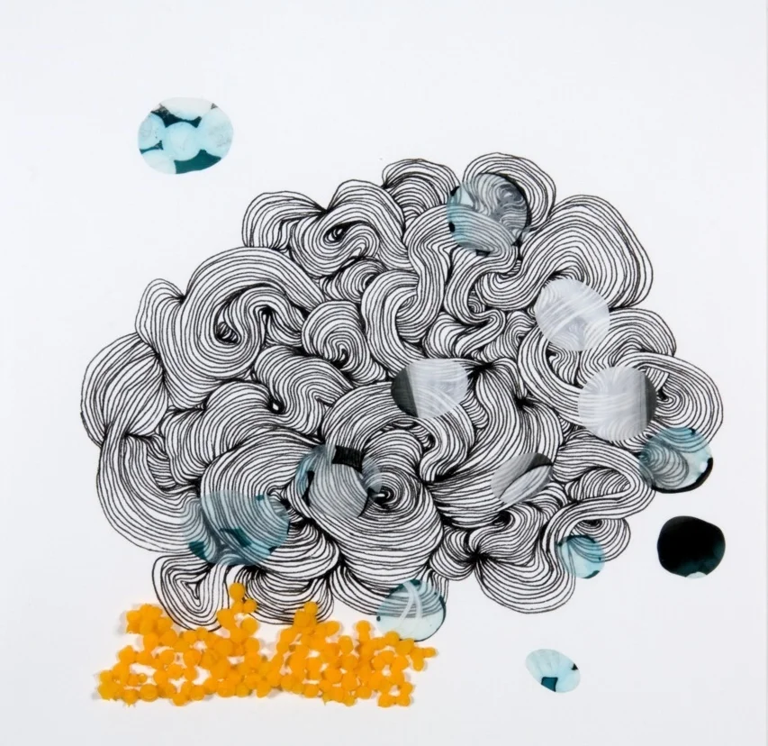 Cross Pollinate 7 2009 ink acrylic and mylar on paper 13 by 13 inches