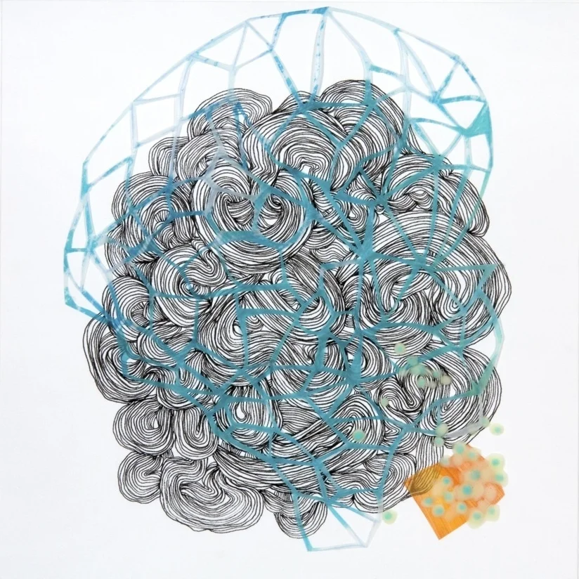 Cross Pollinate 5 2009 ink acrylic and mylar on paper 13 by 13 inches