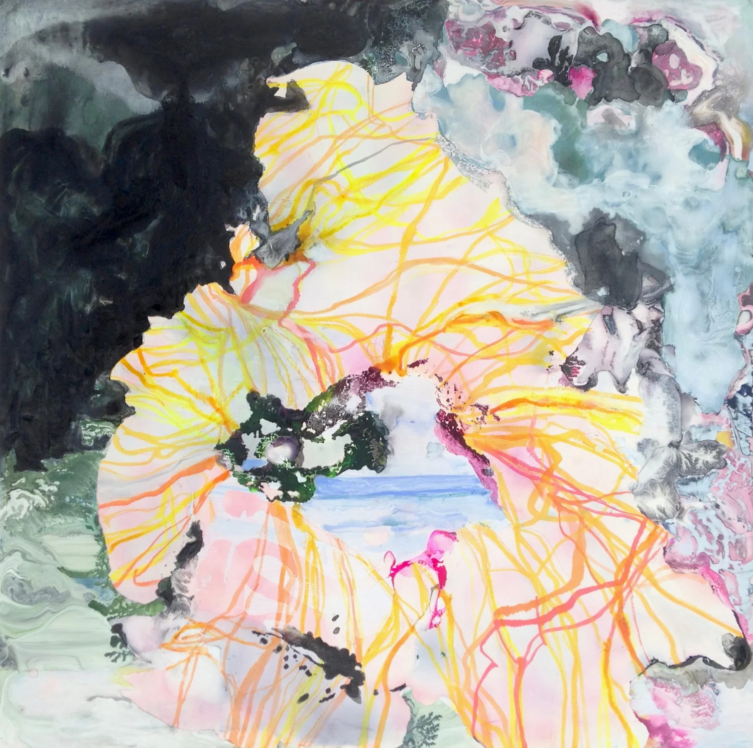 Bloom Through 2014 ink and acrylic on panel 8 by 8 inches