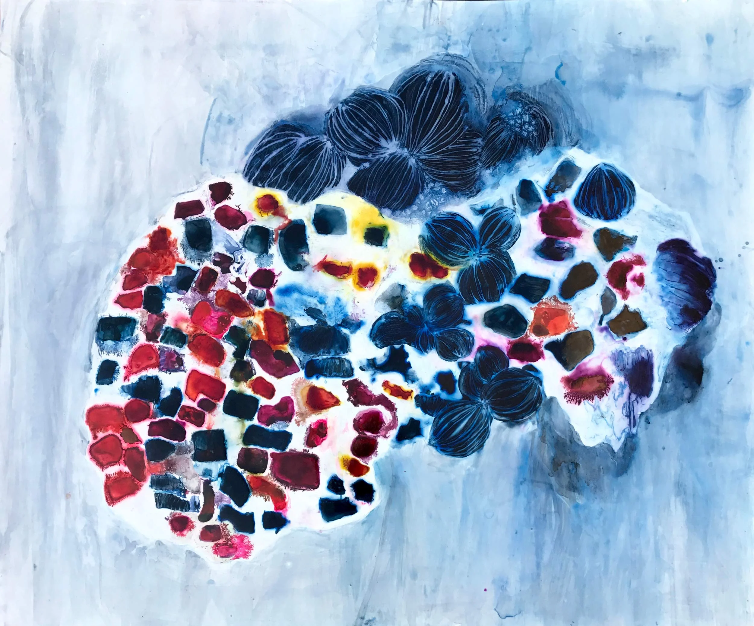 Enmesh 2017 ink and acrylic on synthetic paper 44 by 36 inches
