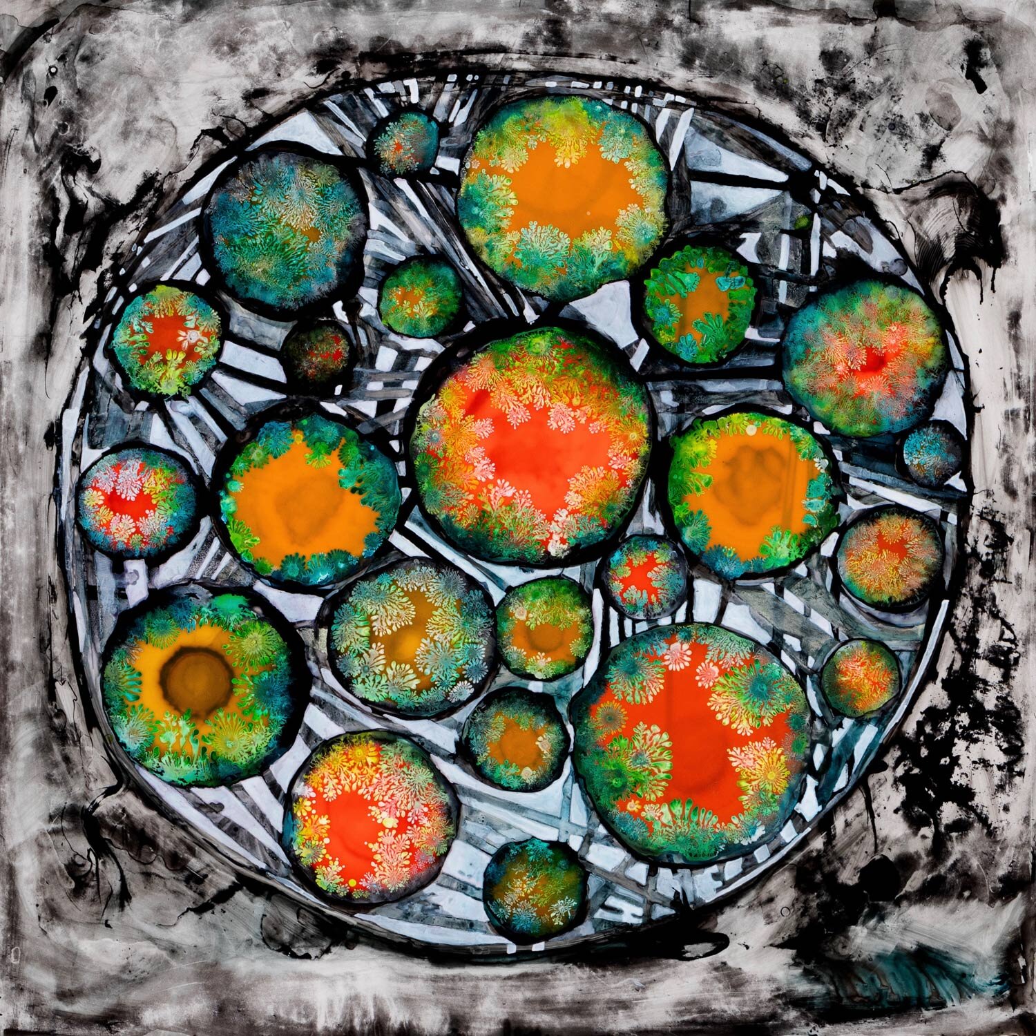  Tainted Oasis 3 2020 ink and acrylic on synthetic paper 24.5 by 24.5 inches 