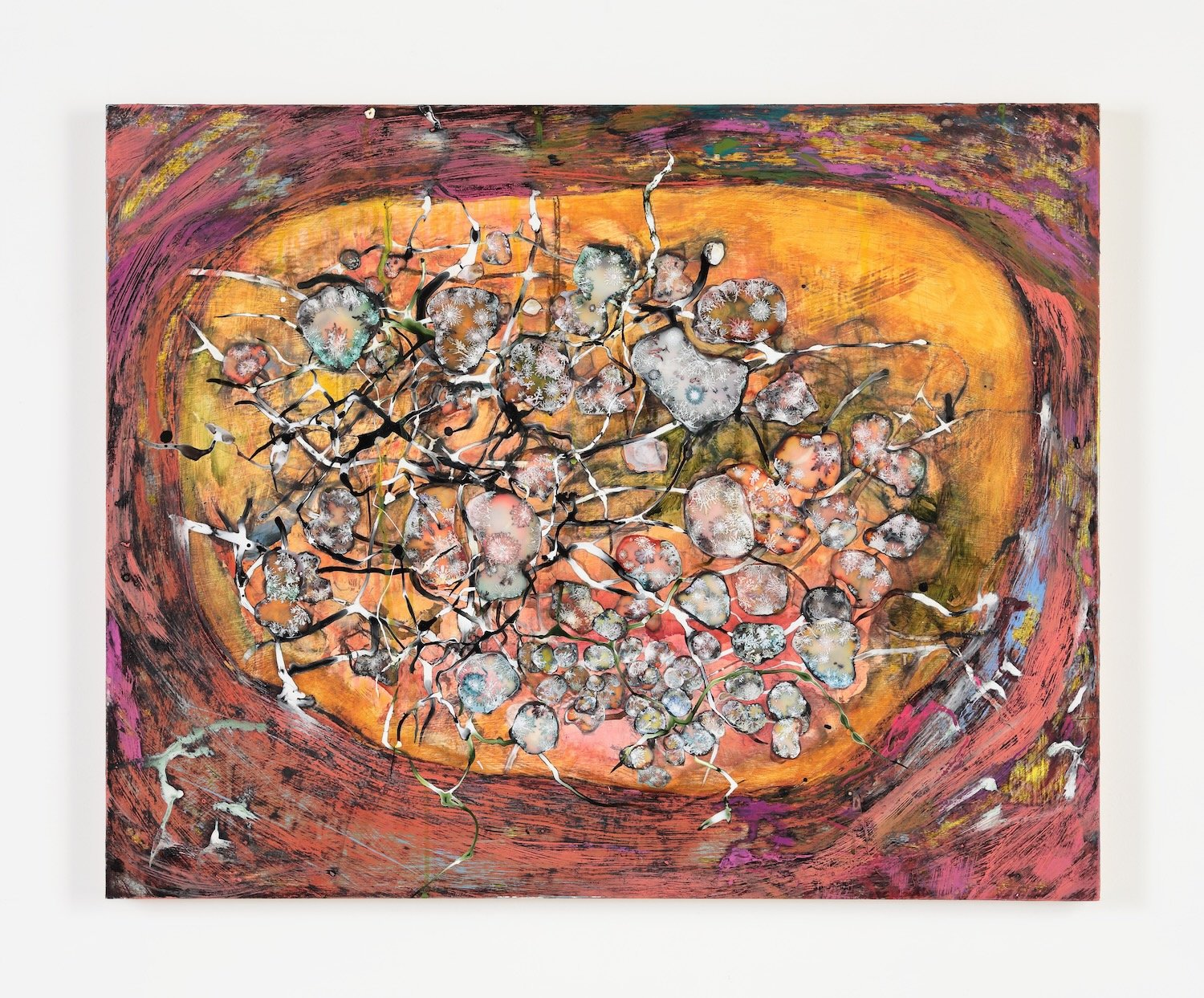 Intermediary 2025 ink and acrylic on panel 24 by 32 inches