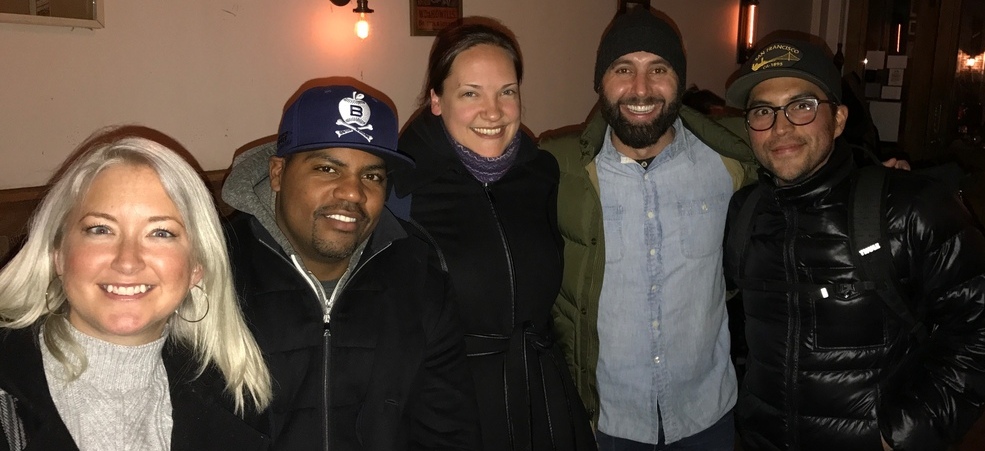 Hella Co, minus one Fabiana! Alicia and I are repping the brand for owners Jomaree, Tobin & Eddie--and we all should have taken this picture BEFORE we put our coats on!