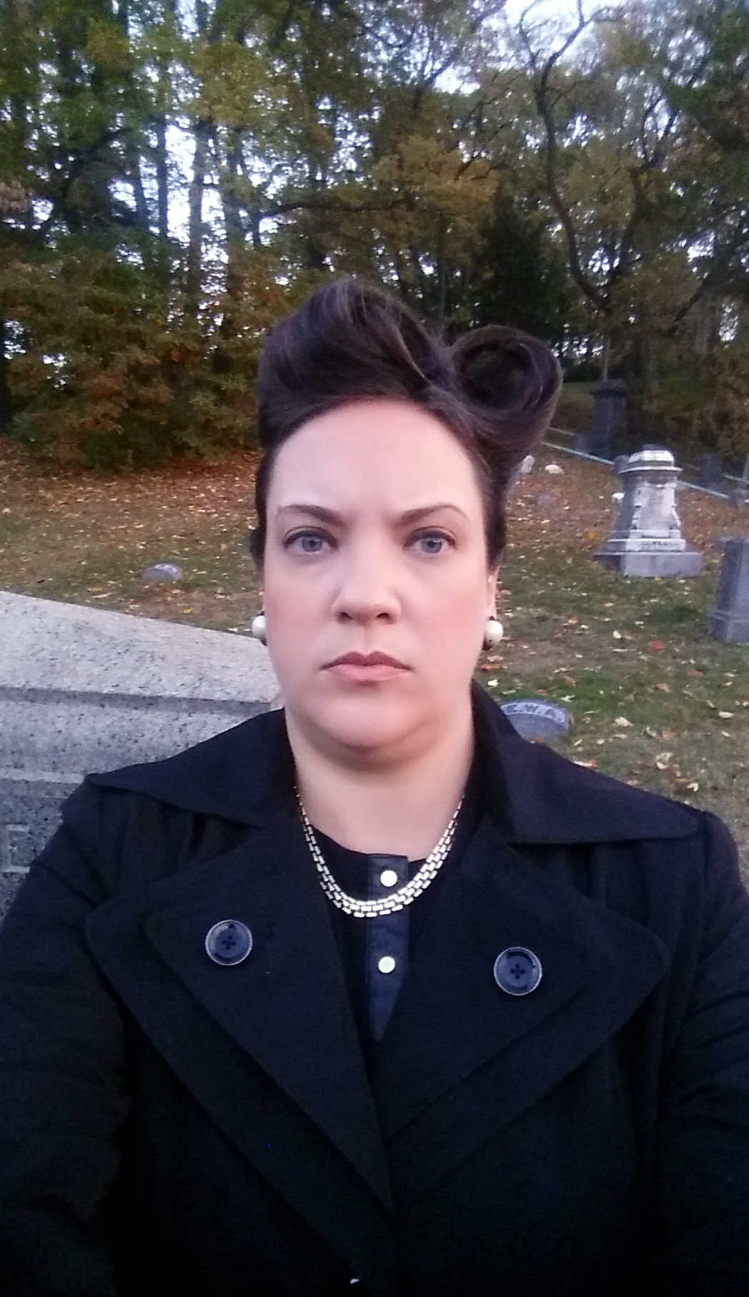 This was how I spent my Halloween, being an extra on the TV show Gotham, where they styled me up and put me out to pasture in a Cemetary! SPOOOOKY!