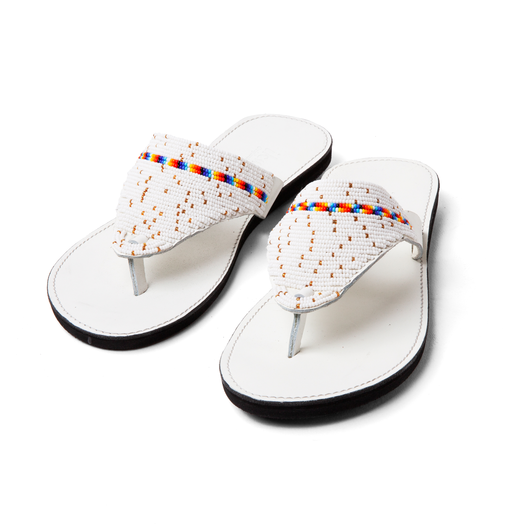 White with Multi-Color Beaded Sandals 