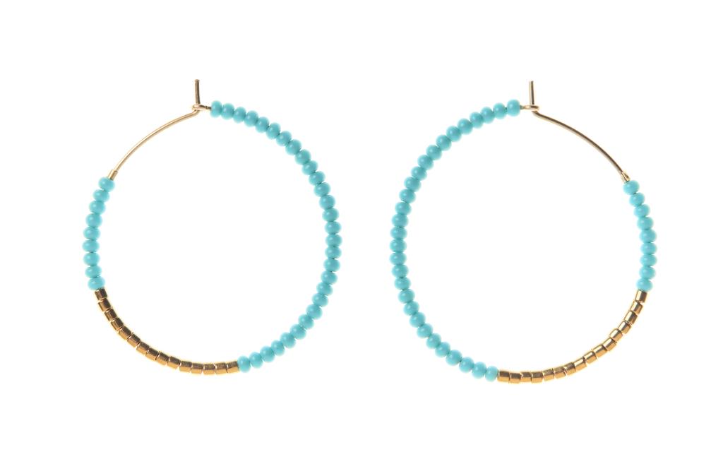 Turquoise & gold beaded hoop earrings
