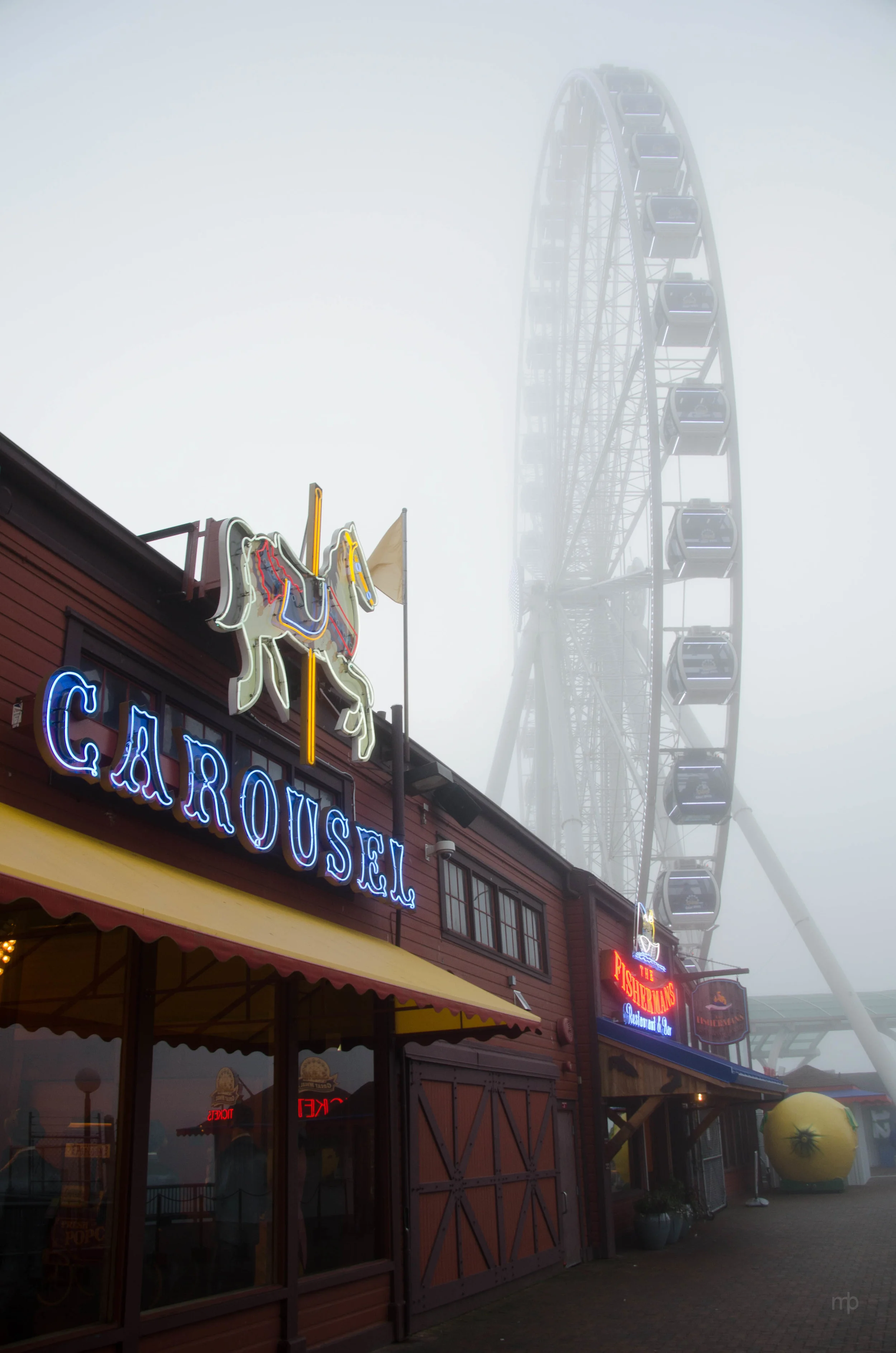 Carousel and Ferris Wheel. A little fun right at the water's edge. Seattle 2013