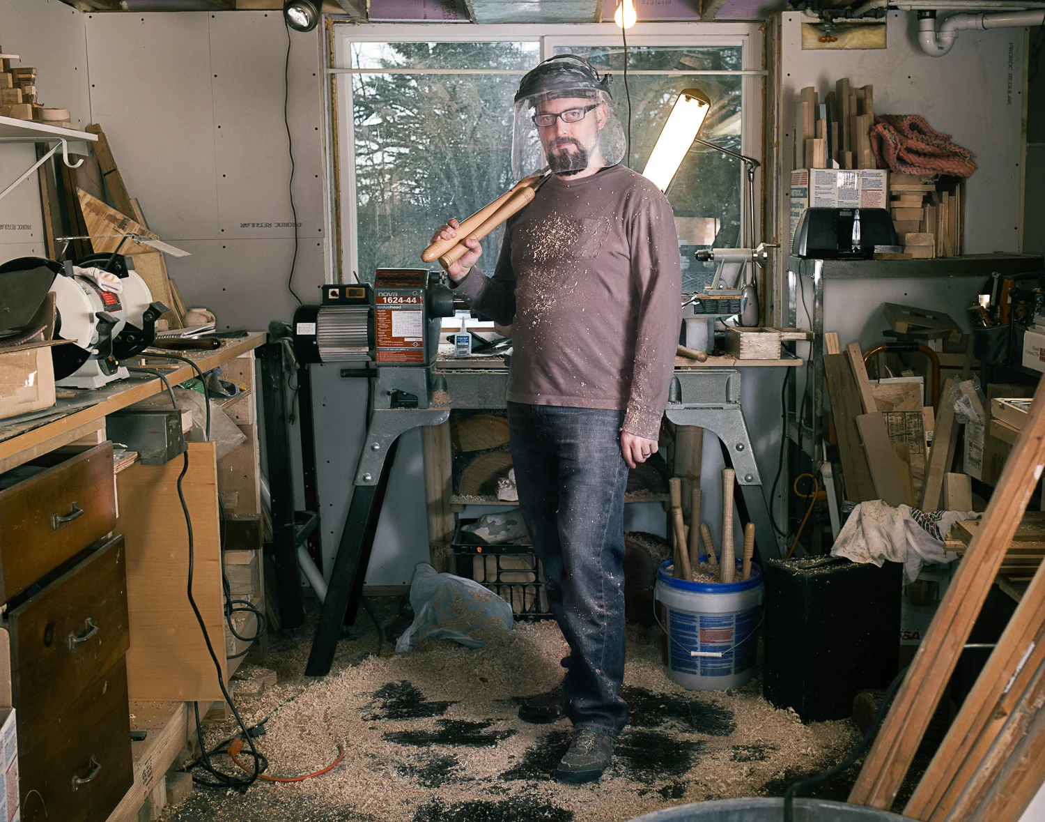 artist in his wood shop