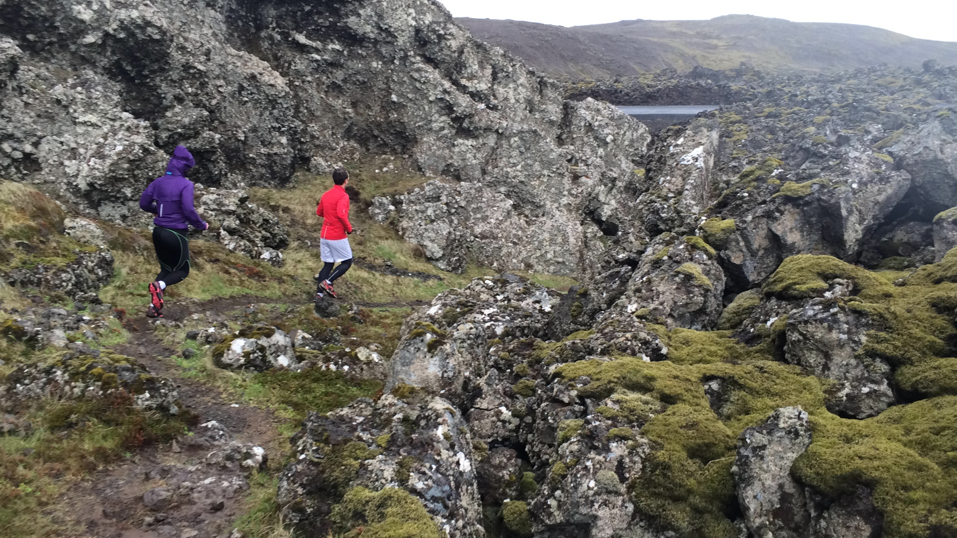 Running on solidified lava near Blue Lagoon