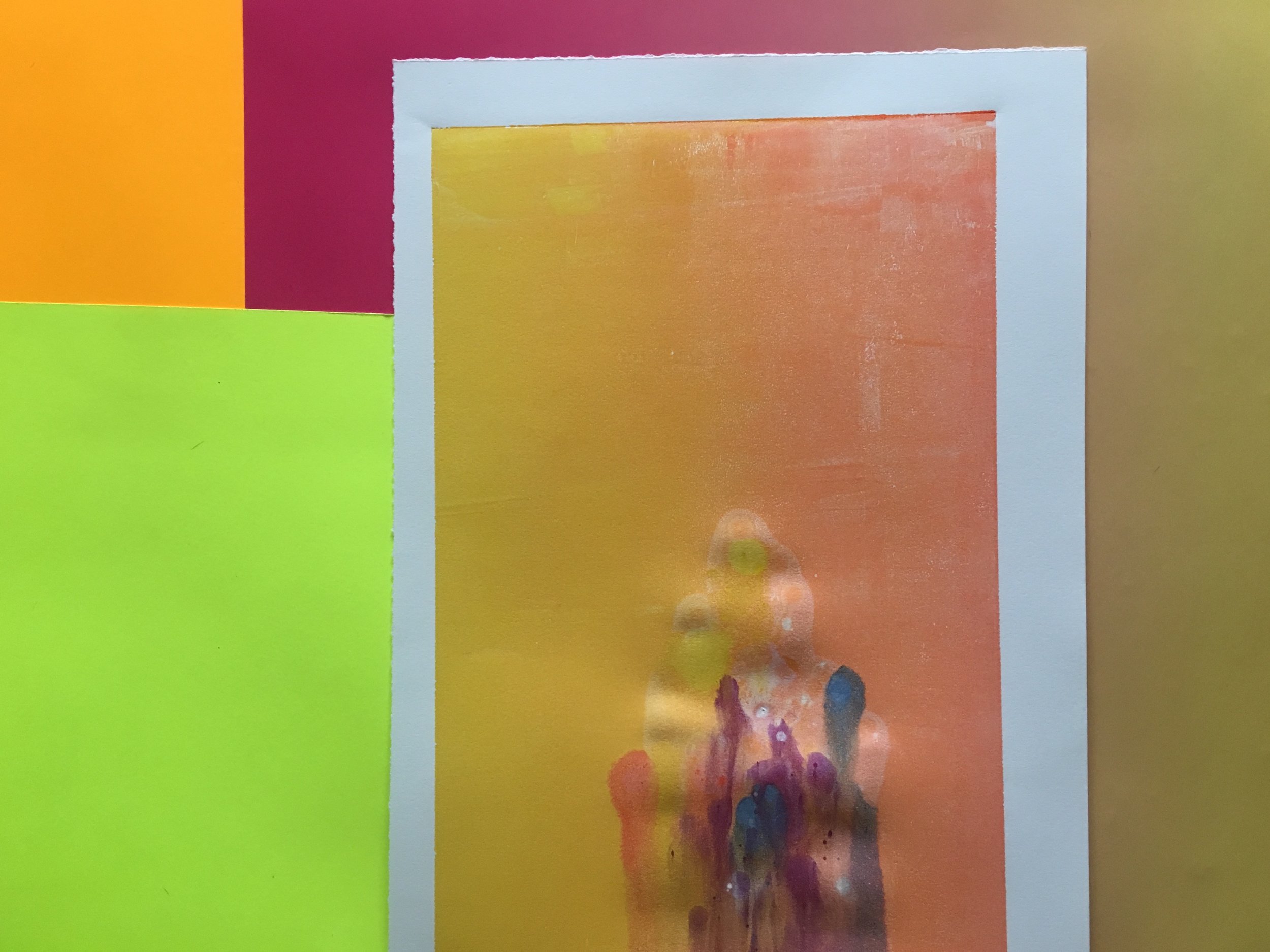 Explored using water-based inks in monotype printing.