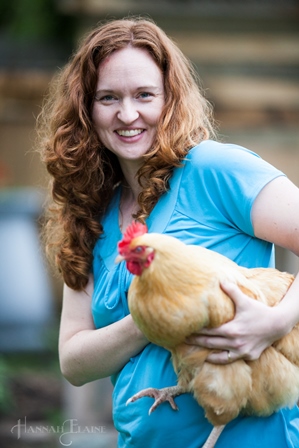 wrangling a chicken during a styled shoot