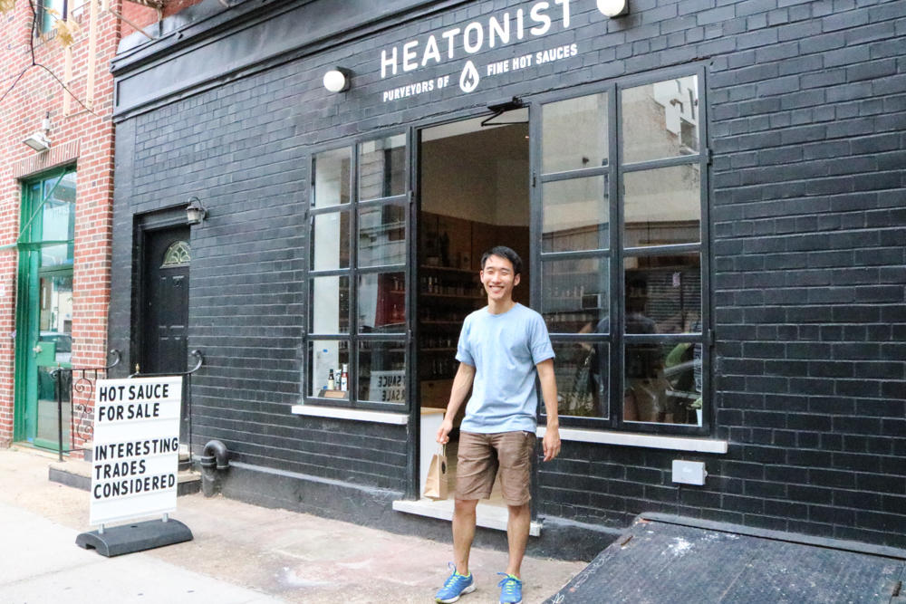 Bobo is happy with HOT sauce shopping at Heatonist