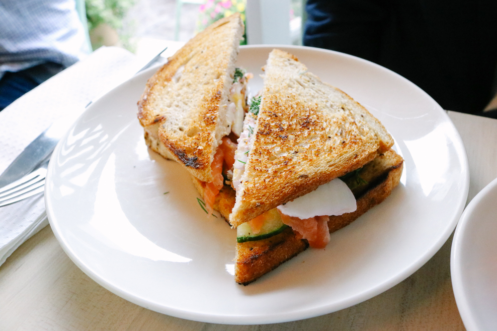 Egg Salad Sandwich, Egg Salad(mayo free), Farm Greens, Heirloom Tomato, Hot Sauce, Multi-Grain Toast (Add Buttermilk Fried Chicken)