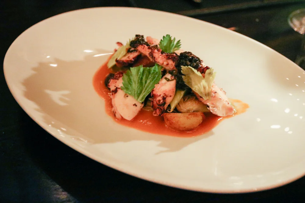 CHARRED OCTOPUS, artichoke, potato, guazzetto & scallion vinaigrette