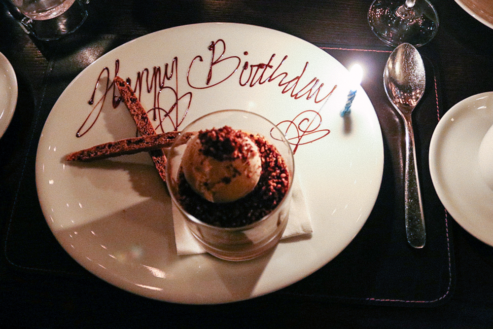 ESPRESSO BUDINO, salted caramel, chocolate biscotti & hazelnut gelato