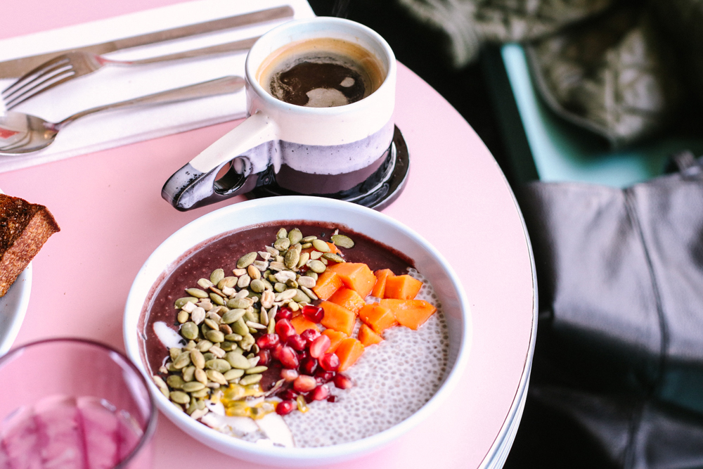Acai Bowl, passion fruit, papaya, seeds, coconut