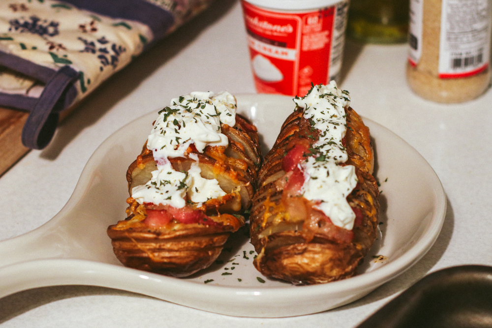 Topped with sour cream and parsley flakes