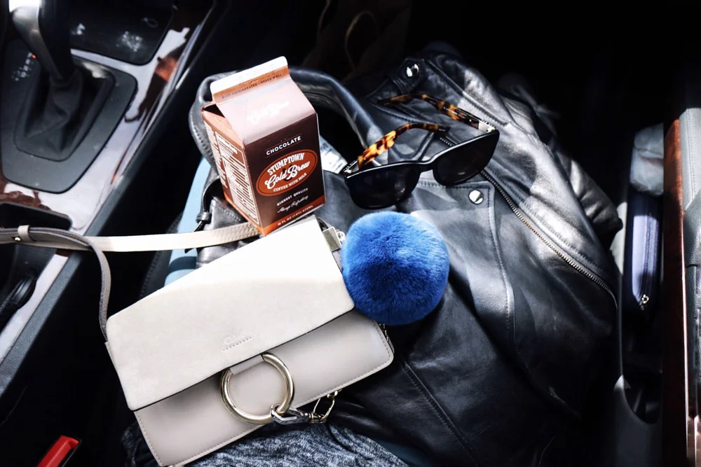 Chloé Bag, Adrienne Landau Pom Pom, The Row Sunglasses, Soia & Kyo Jacket