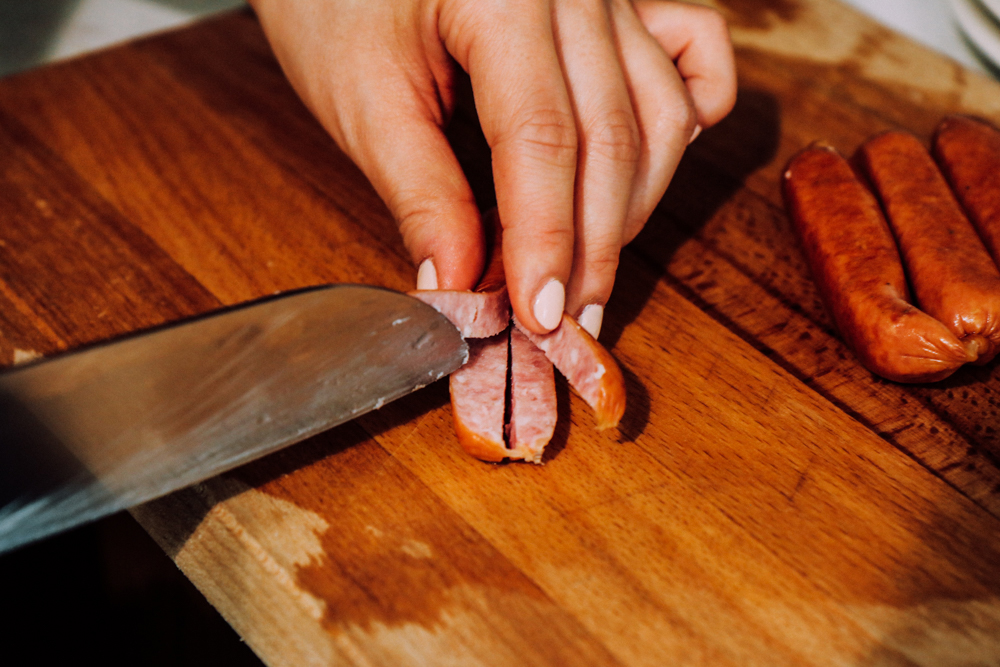 Cut edge of the sausage into cross shape to make Sausage Octopus.
