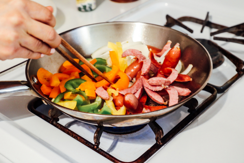 Stir them together and mix them up.