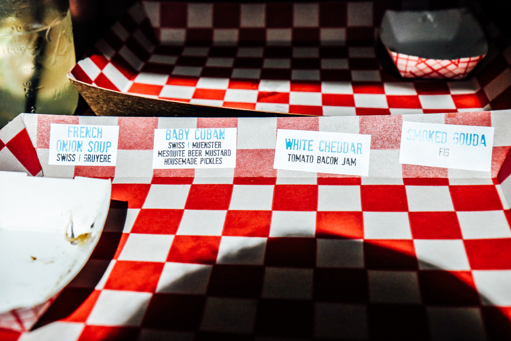 Cute setting for five different kinds of Grilled Cheese Samples to taste