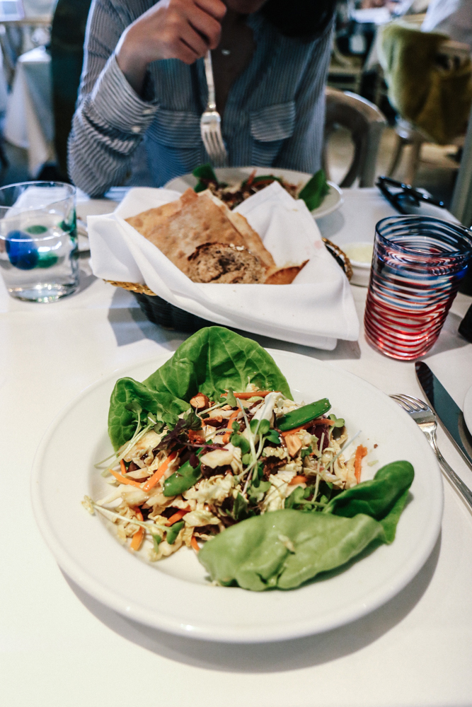 Filet of Beef Salad, napa cabbage, butter lettuce, carrots, daikon sprouts, pickled red onion, cashews, snap peas, lime, mint, thai red curry vinaigrette