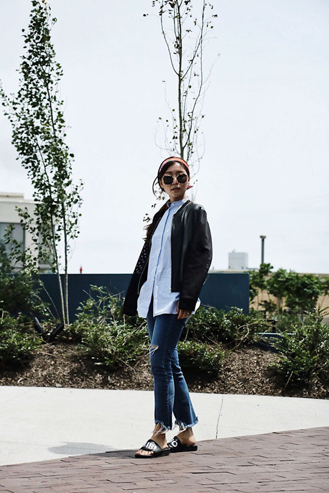 Wearing / Gentle Monster Sunglasses, Sandro Jacket, Helmut Lang Shirt, Jeans from DDM Korea, Adidas Slippers