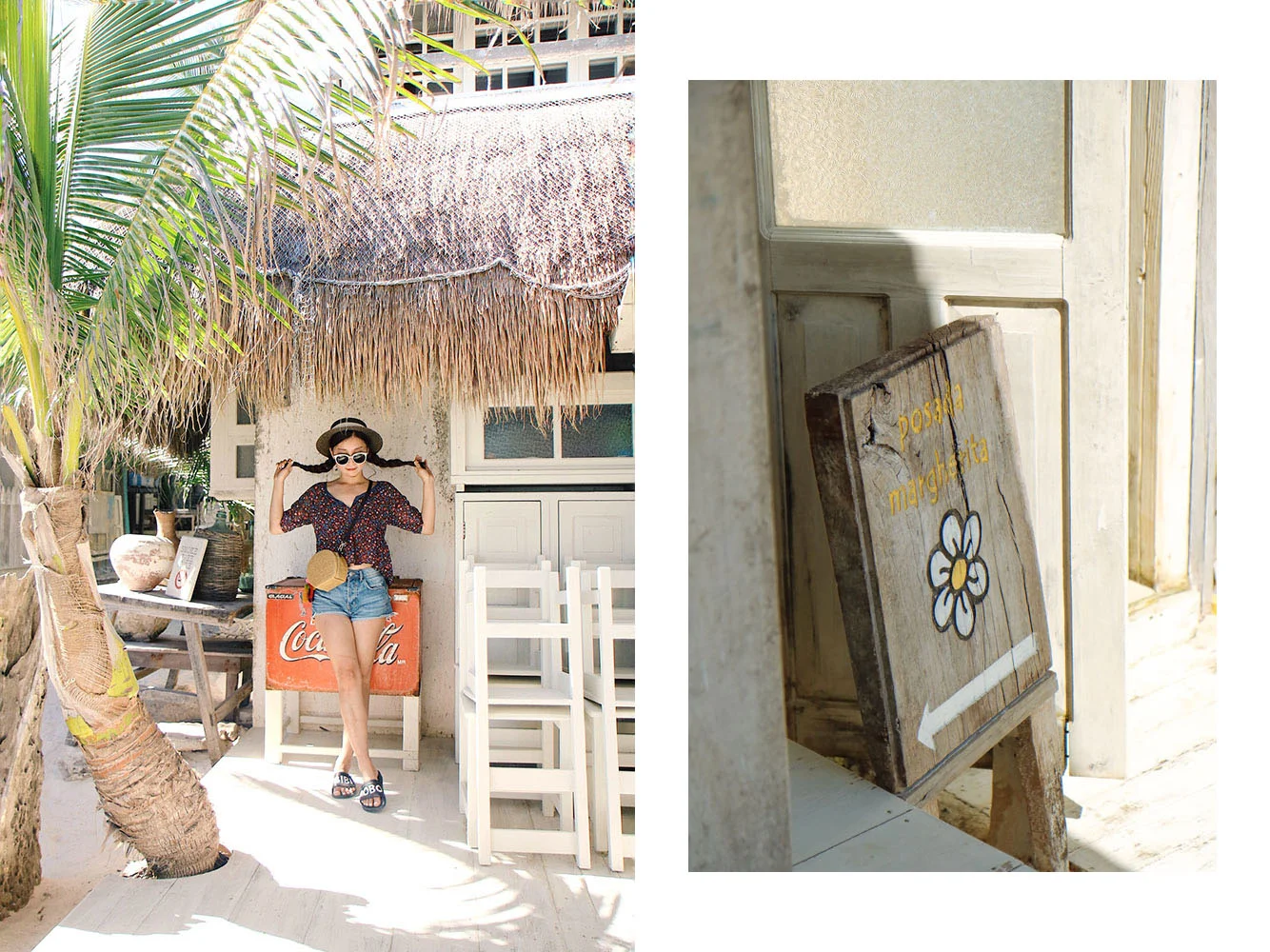 Eugenia Kim Hat, Gentle Monster Sunglasses, Hollister Top, Zara Shorts, Adidas Mi Adilette, The Frankie Shop Bag