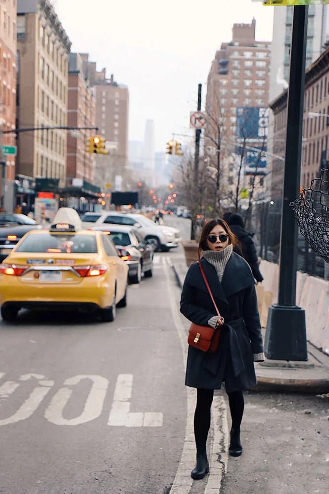 Illesteva Sunglasses, Barneys New York Coat, Céline Bag, Zara Sweater, Item m6 Stocking, Sam Edelman Boots