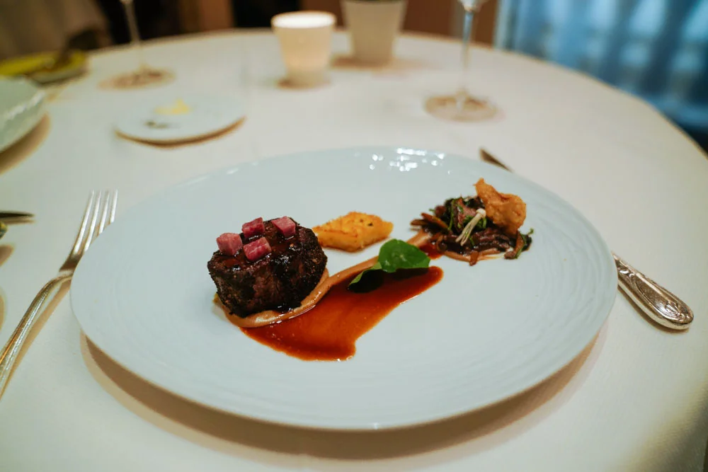 6th Course: Boeuf Scharbauer Ranch Beef Striploin Wild Mushrooms Civet, "Bordelaise Sauce" Potato "Saint-Florentin"