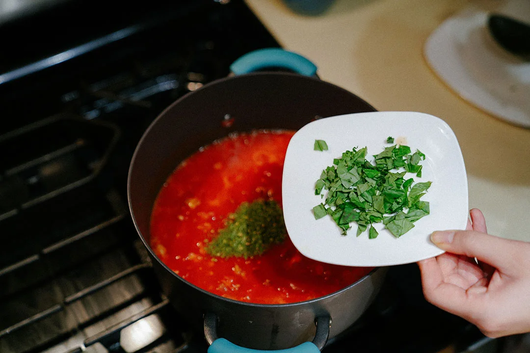 Add diced Basil.
