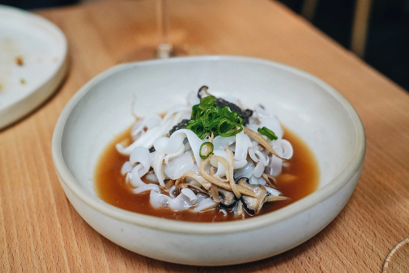 Azorean squid, eryngii & pork broth