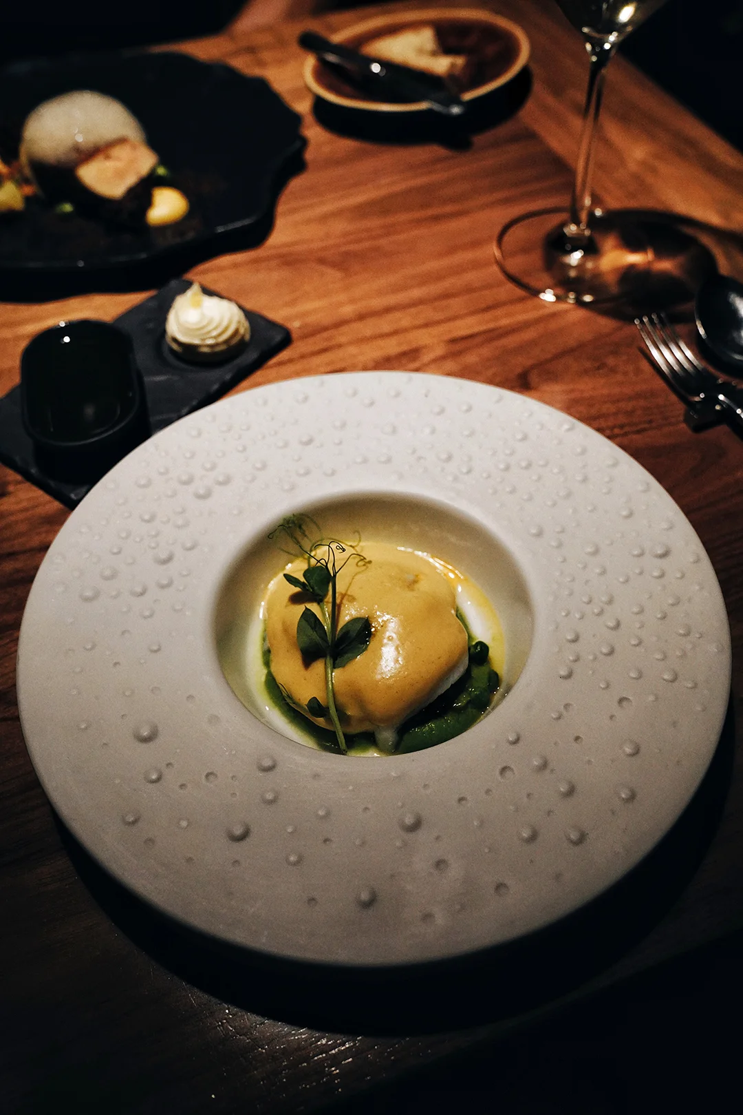 Portuguese Sole, green peas, Alentejo chorizo, noisette hollandaise