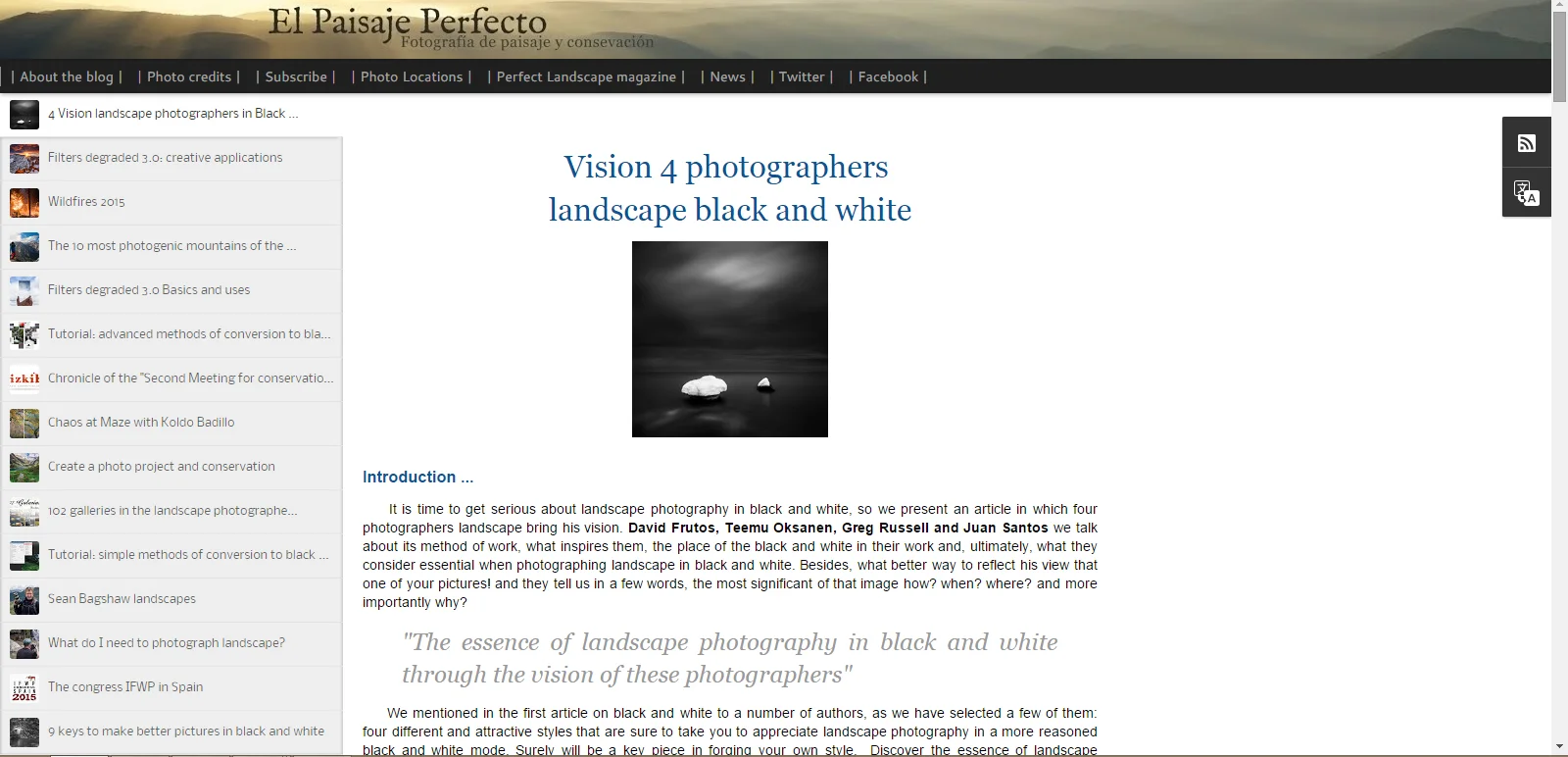 El Paisaje Perfecto - Article about black and white landscape photography