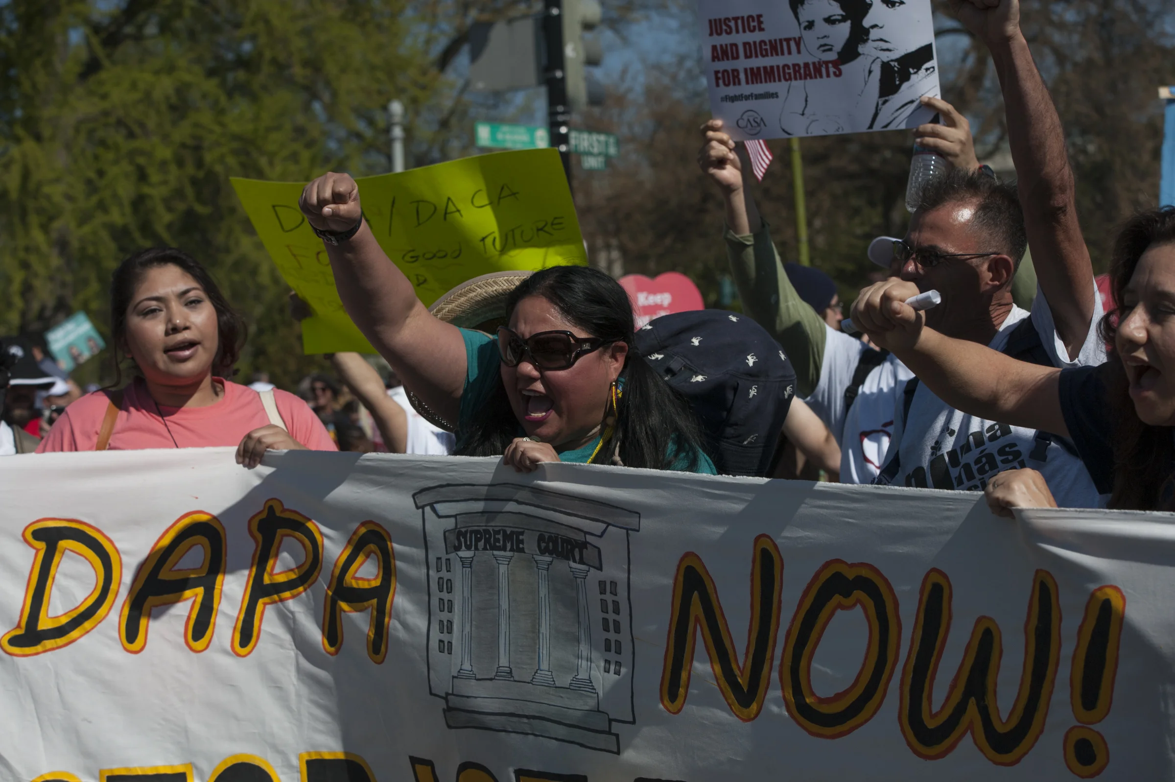 Supporters of DACA and DAPA rally in front of the Supreme Court on April 18, 2016.