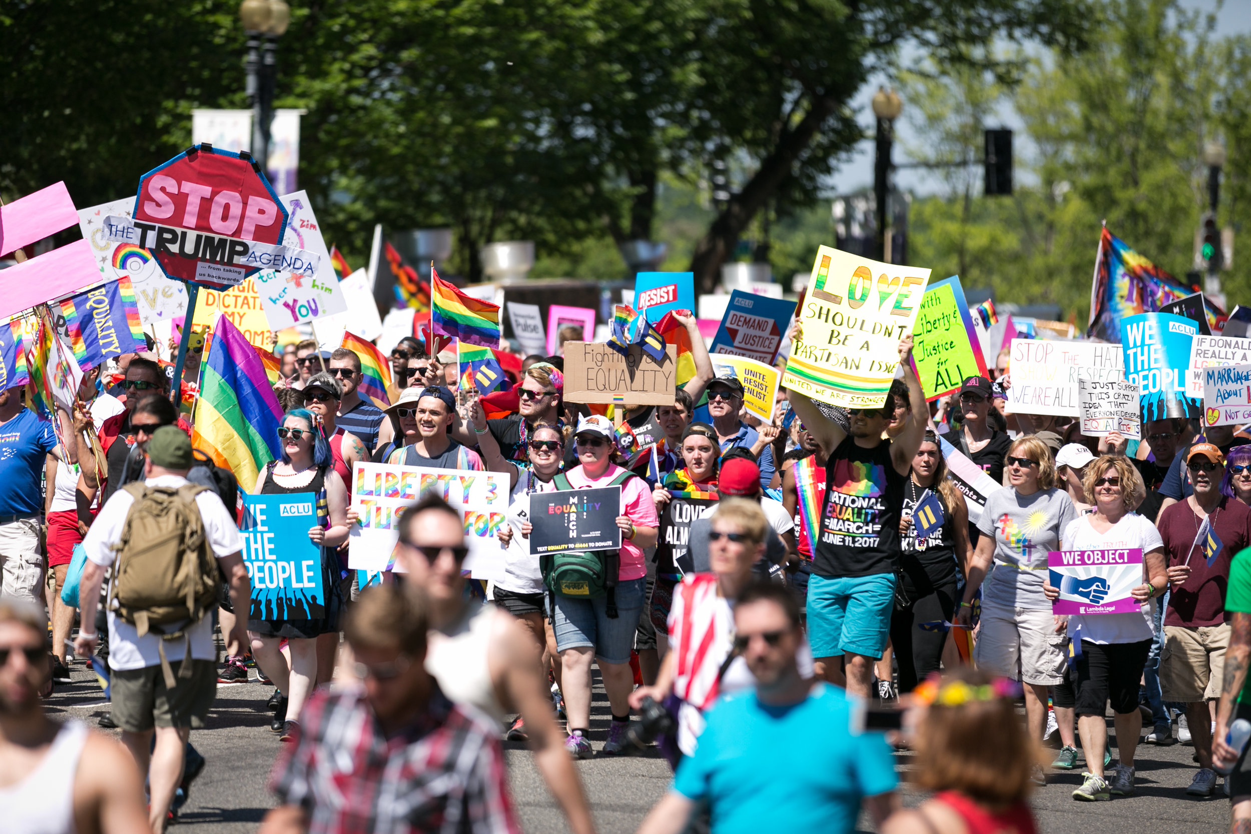 Participants march during the Equality March for Unity and Pride in Washington, D.C., on June 11, 2017.