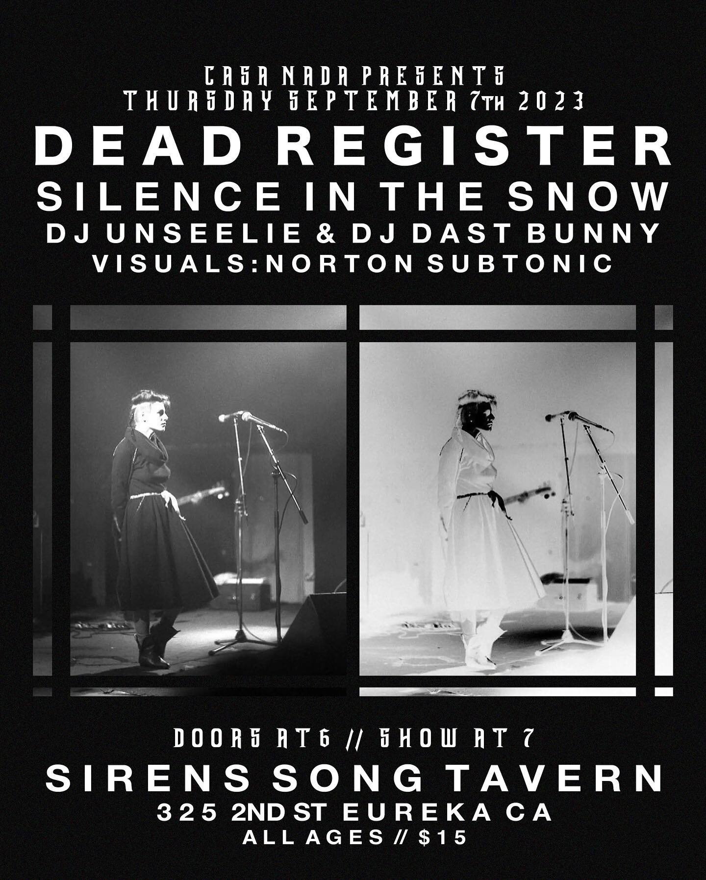 Tomorrow Night: Looking forward to being a part of this night of amazing music and visuals! 
Don&rsquo;t miss @dead_register on tour from Atlanta, GA. and their unique blend of post punk/industrial/goth sounds! 

Flyer by @lycusmood 

#northernhumbol