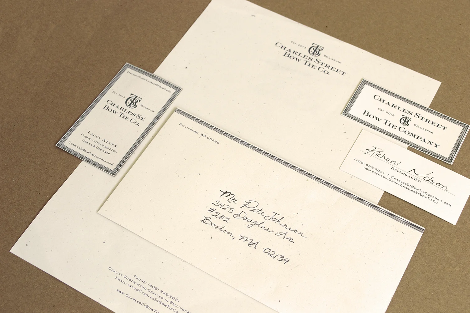 Business Collateral including Letterhead, Envelope, Business Card, and referral cards