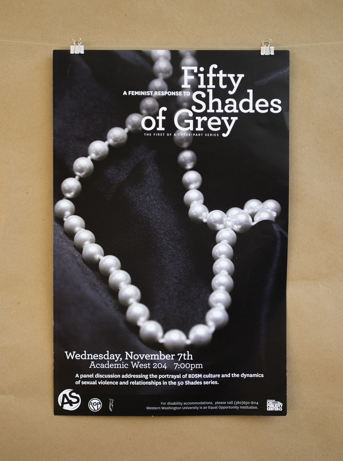 This Women's Center event was a huge hit on campus. The client was looking for a poster that looked like the current books. I chose a pearl necklace for the featured item because I felt that it both contrasted and complemented the tie of the original covers. Then I cleaned up the typography but retained a similar placement.