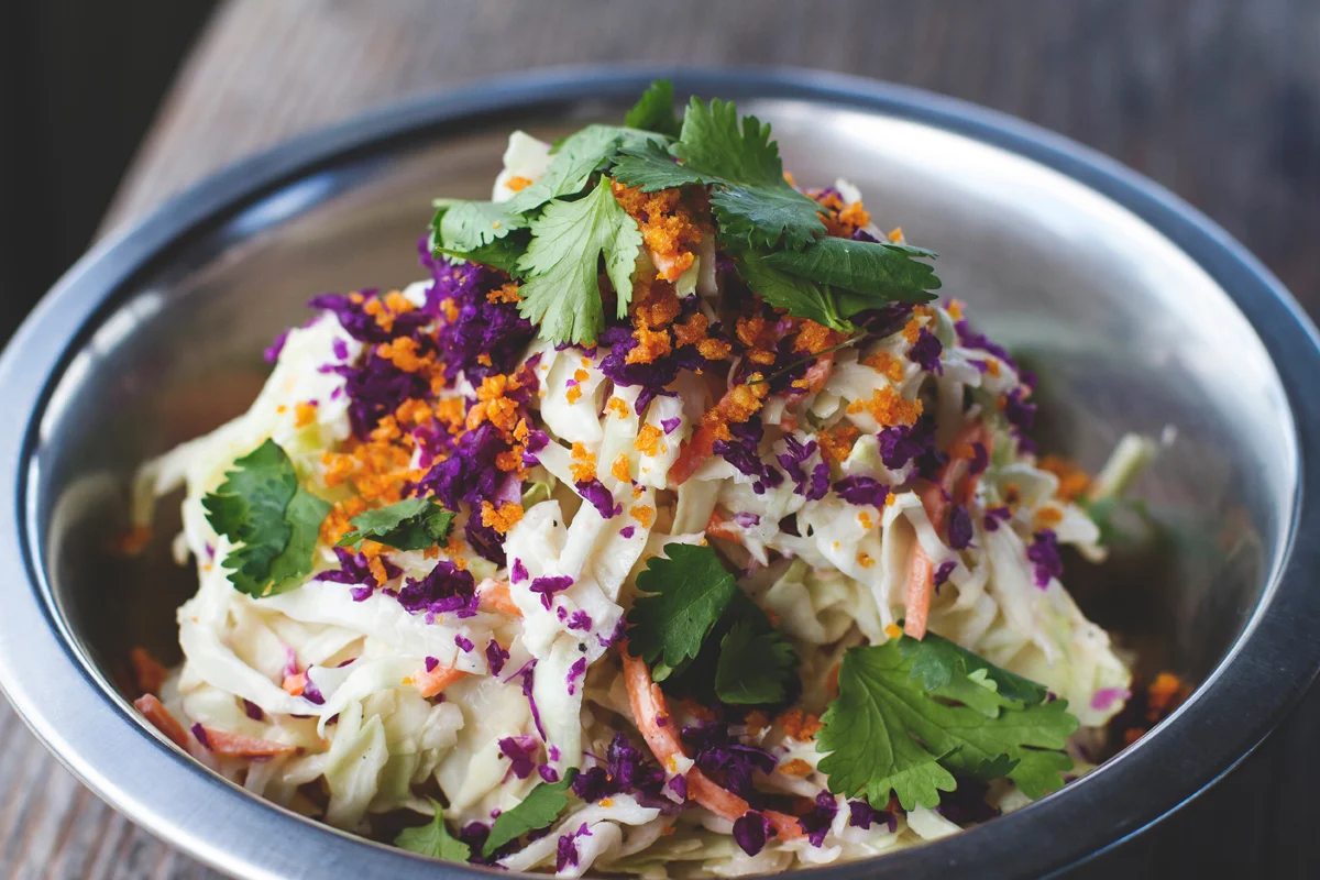 Hawaiian (GF/*V) $11 CILANTRO-LIME SLAW, HOISIN, SWEET CHILI MAYO, CILANTRO, CRUNCHIES